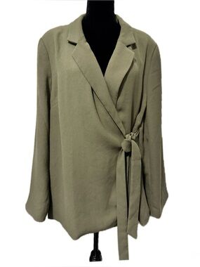 Spanx Women’s Plus Size 3X Olive Carefree Wrap Blazer Tie Front Jacket Oversized